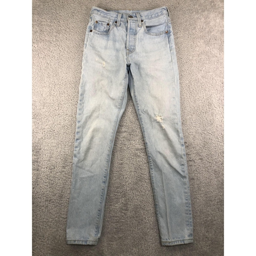 Levi's 501 S Jeans Women 25x29 (Tag 24x30) Blue Skinny Distressed Stretch
